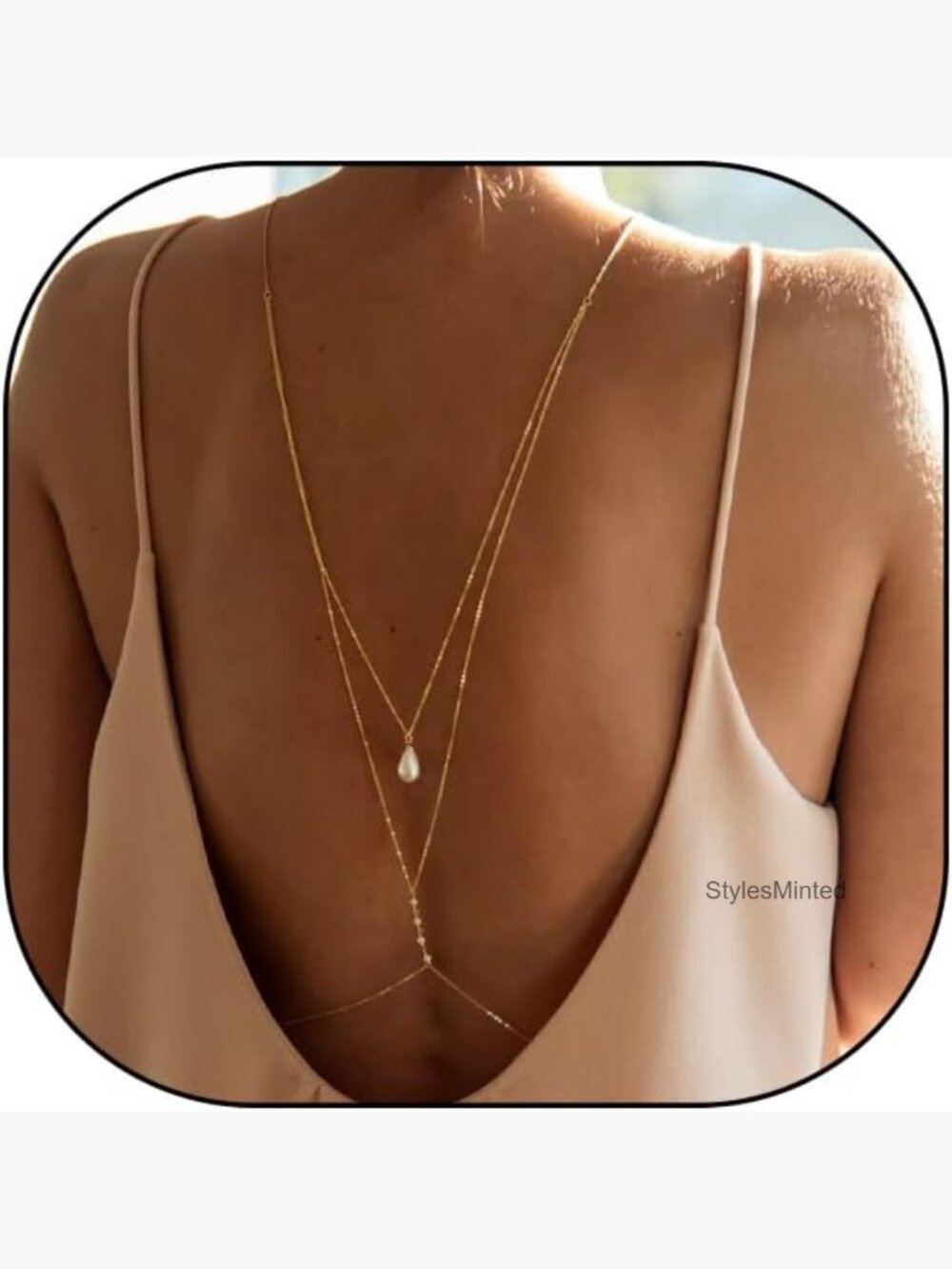 Layered Pearl Backdrop Necklace Long Thin Chain Drop Body Jewelry